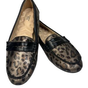 New AVON Comfort Walk Brown & Black Cheetah Loafers Flat Shoes Memory Foam Sz 9